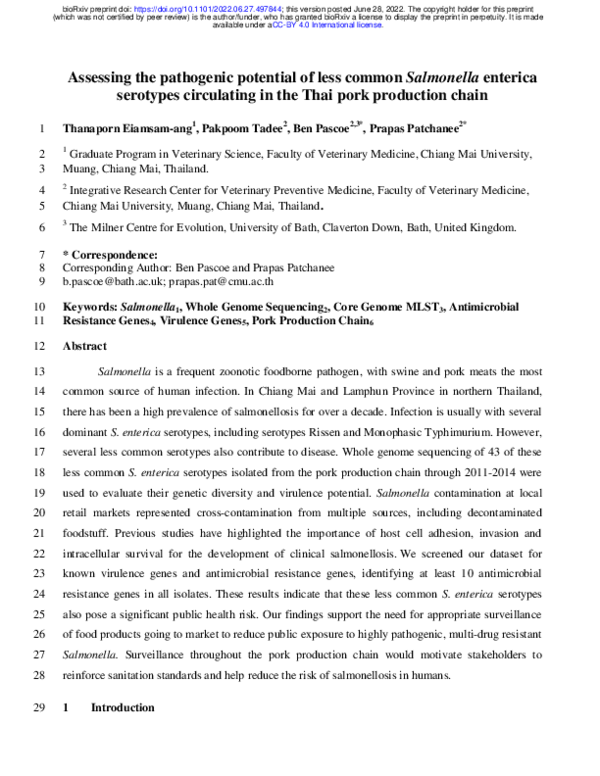 (PDF) Assessing the pathogenic potential of less common Salmonella ...