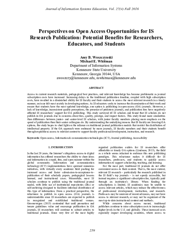 (PDF) Perspectives on Open Access Opportunities for IS Research ...