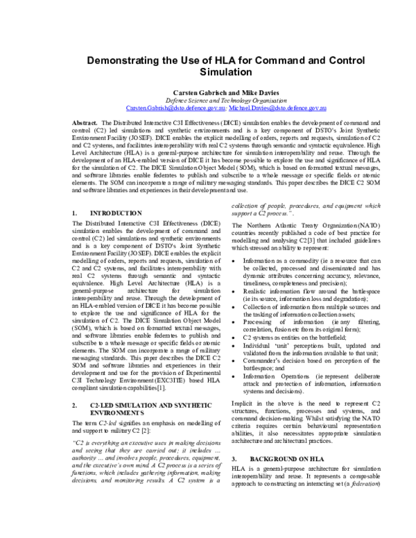 (PDF) Demonstrating the Use of HLA for Command and Control Simulation