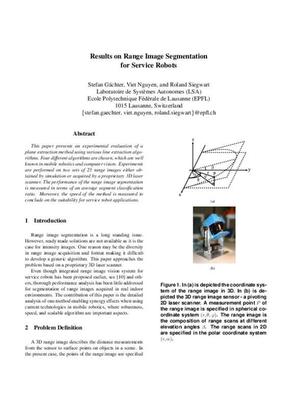 (PDF) Results on Range Image Segmentation for Service Robots