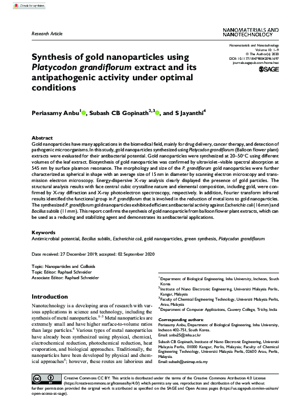 (PDF) Synthesis of gold nanoparticles using Platycodon grandiflorum ...