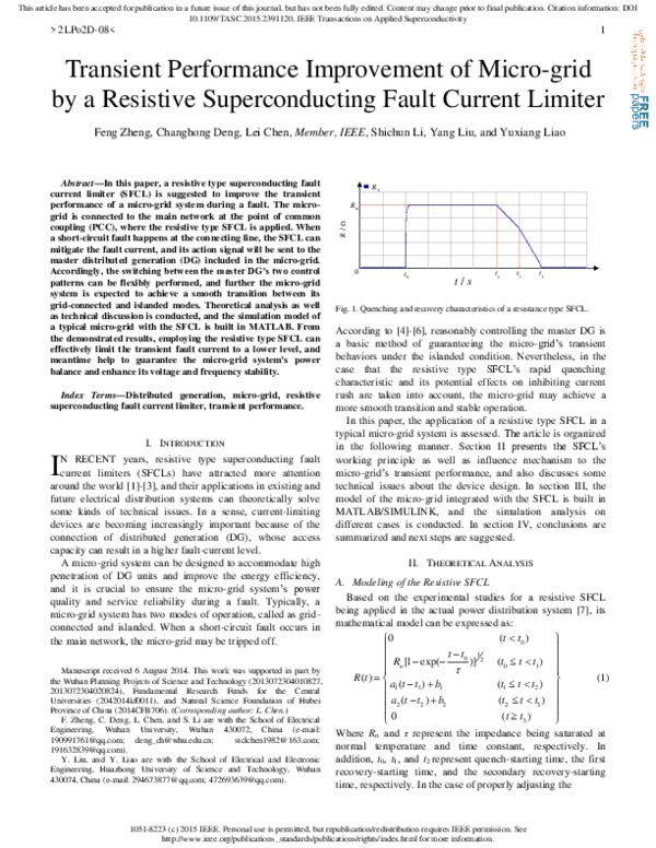 (PDF) Transient Performance Improvement of Microgrid by a Resistive ...