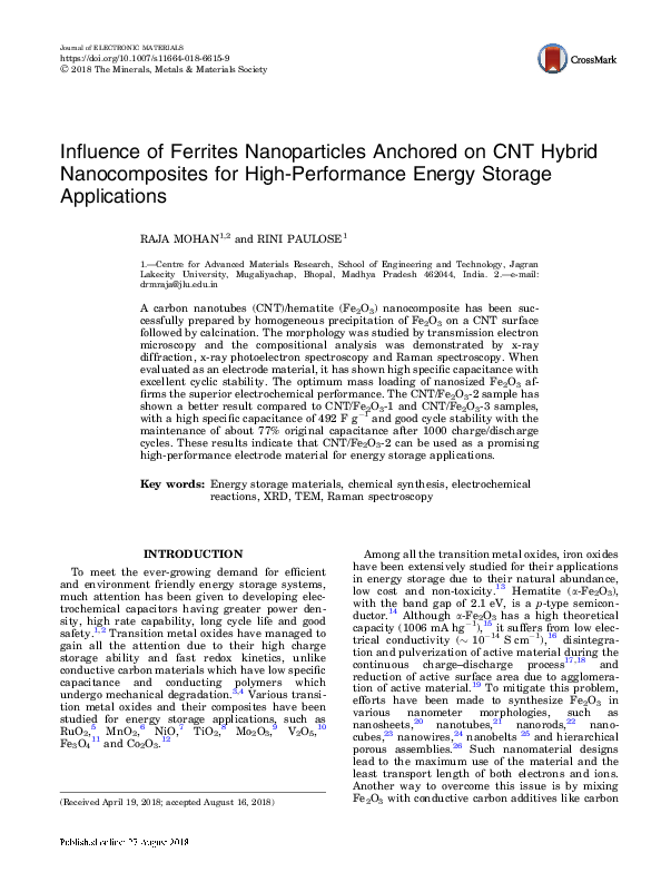 (PDF) Influence of Ferrites Nanoparticles Anchored on CNT Hybrid