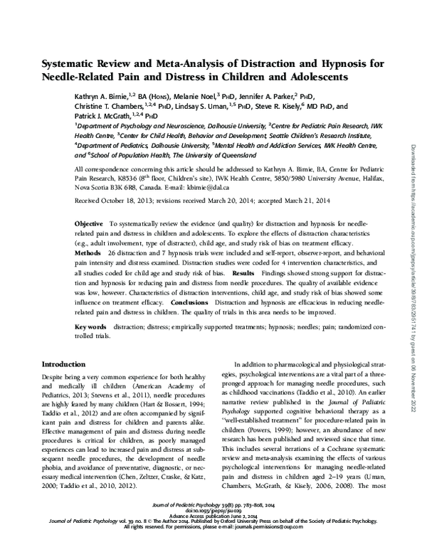 (PDF) Systematic Review and Meta-Analysis of Distraction and Hypnosis ...