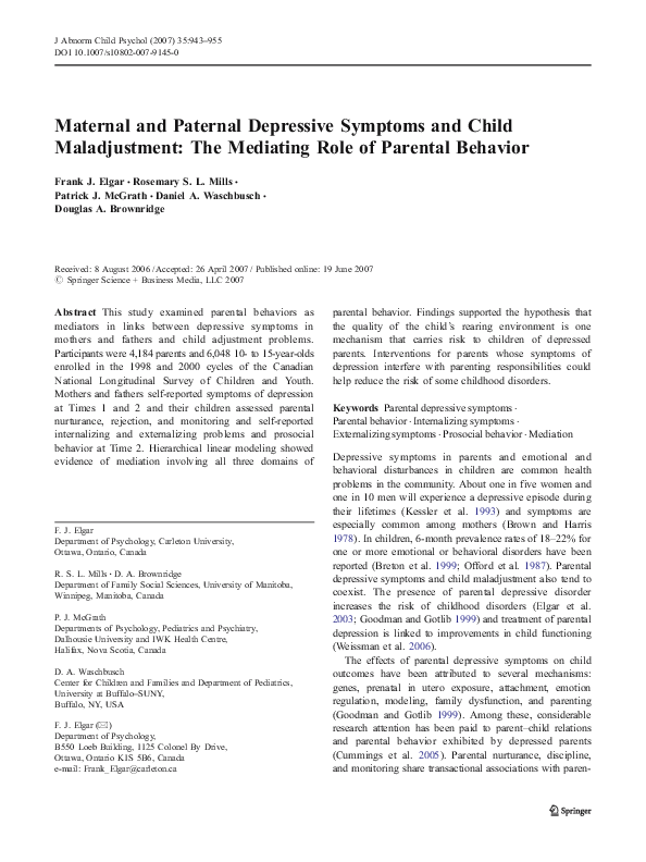 (PDF) Maternal and Paternal Depressive Symptoms and Child Maladjustment ...