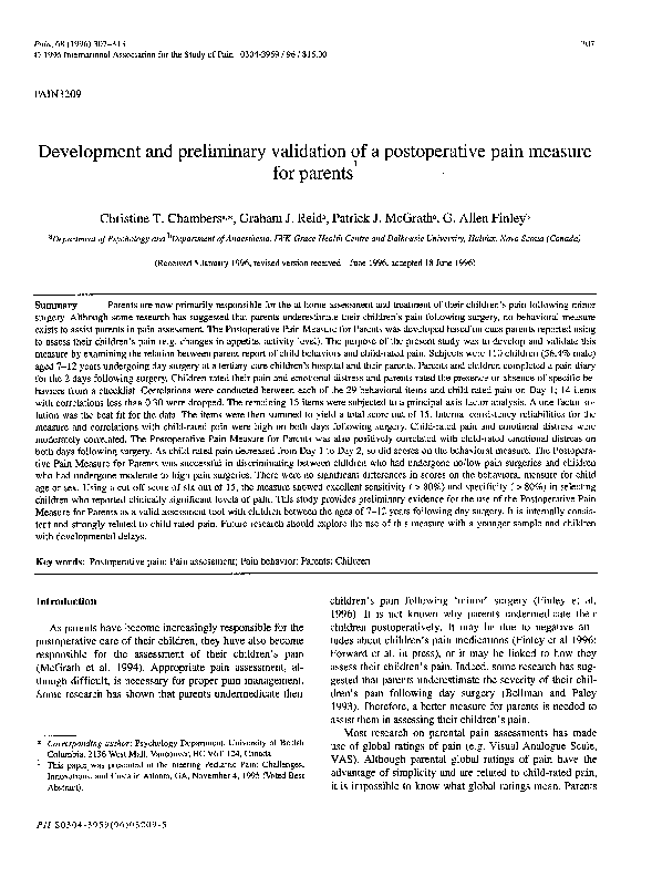 (PDF) Development and preliminary validation of a postoperative pain ...