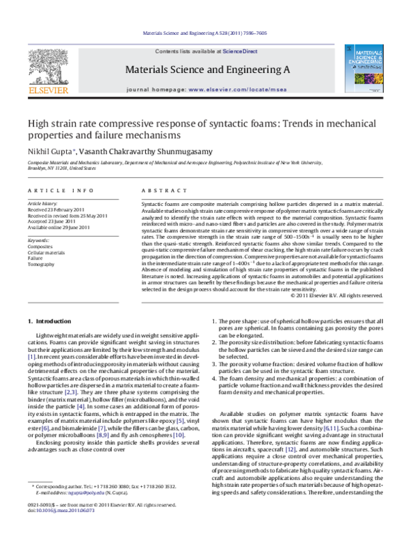 (PDF) High strain rate compressive response of syntactic foams: Trends ...