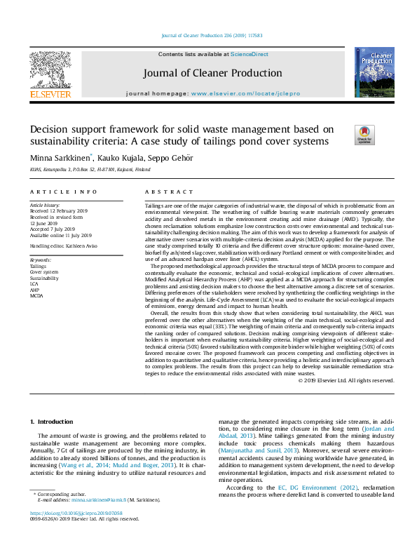 (PDF) Decision support framework for solid waste management practices ...