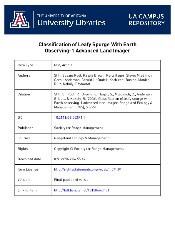 (PDF) Classification of Leafy Spurge With Earth Observing-1 Advanced ...