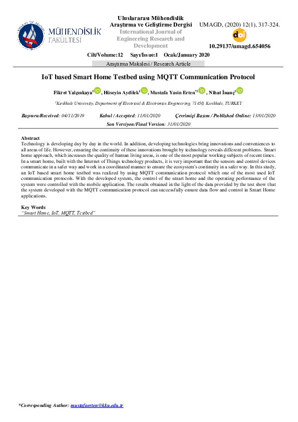 (PDF) IoT based Smart Home Testbed using MQTT Communication Protocol