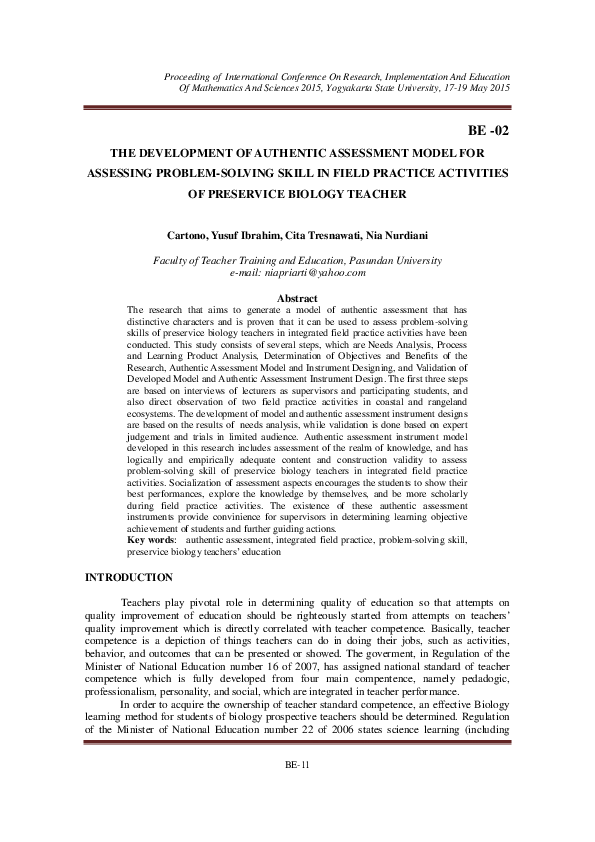 (PDF) The Development of Authentic Assessment Model for Assessing ...