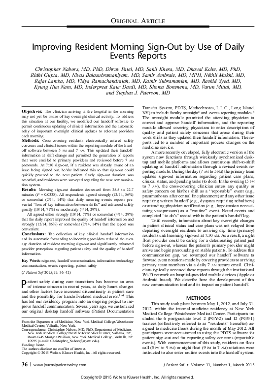(PDF) Improving Resident Morning Sign-Out by Use of Daily Events ...