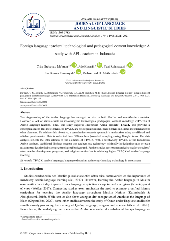 Pdf Foreign Language Teachers Technological And Pedagogical Content