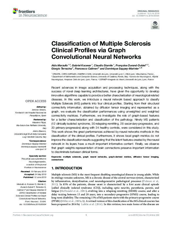 (PDF) Classification of Multiple Sclerosis Clinical Profiles via Graph ...