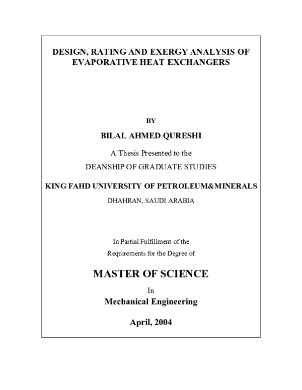 (PDF) Design, Rating and Exergy Analysis of Evaporative Heat Exchangers