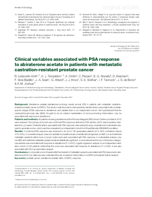 (PDF) Clinical variables associated with PSA response to abiraterone ...