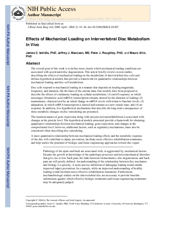(PDF) Effects of Mechanical Loading on Intervertebral Disc Metabolism ...