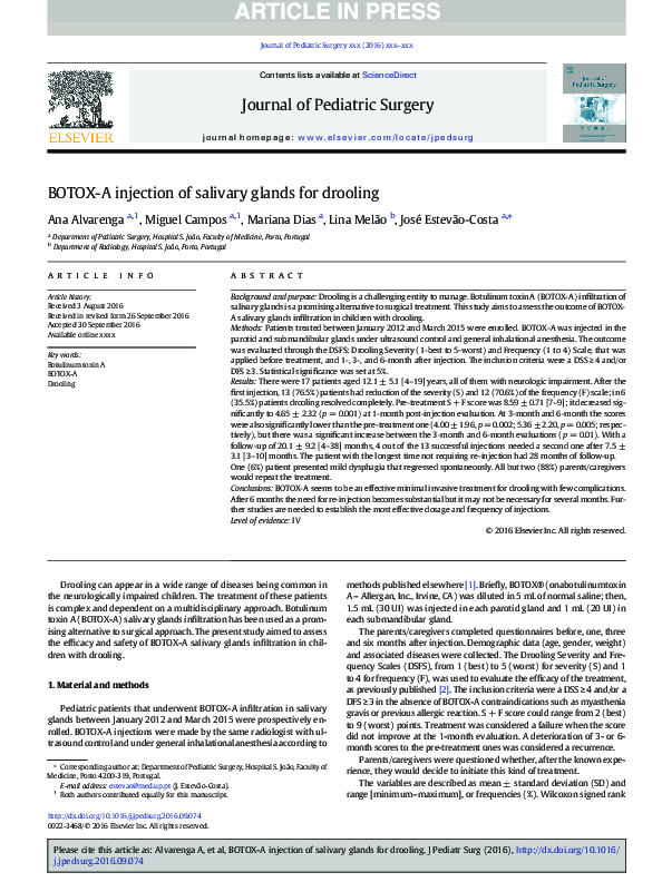 (PDF) BOTOX-A injection of salivary glands for drooling