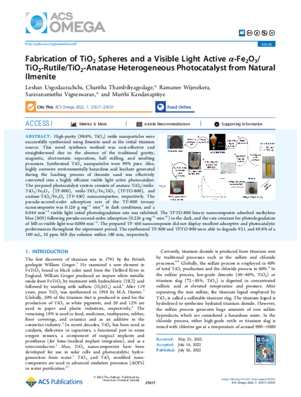 (PDF) Fabrication of TiO2 Spheres and a Visible Light Active α-Fe2O3 ...
