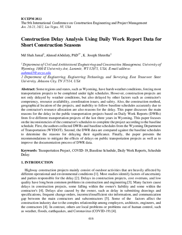 (PDF) Construction Delay Analysis Using Daily Work Report Data for ...