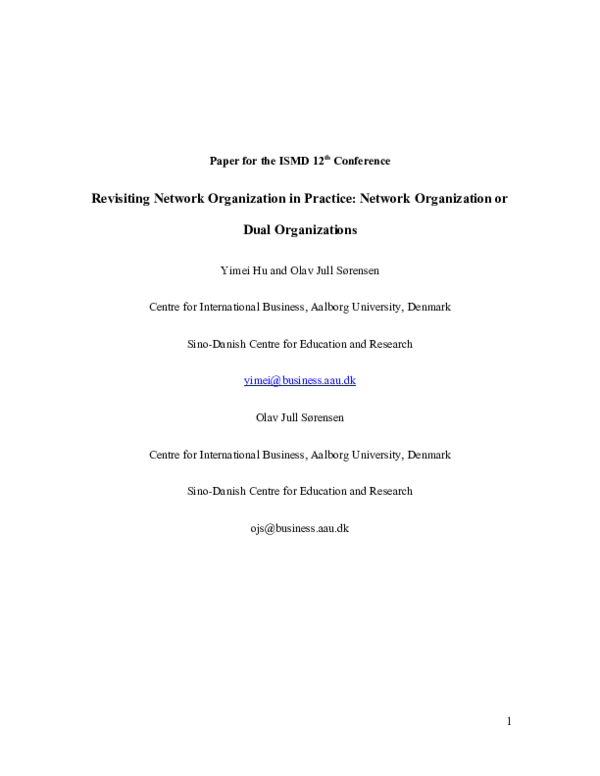 (DOC) Revisiting Network Organization in Practice: Network Organization ...
