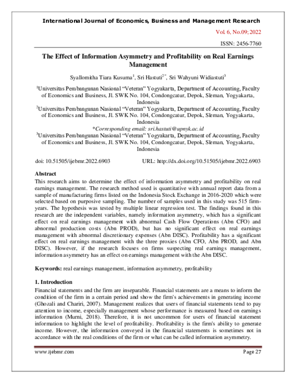 (PDF) The Effect of Information Asymmetry and Profitability on Real ...