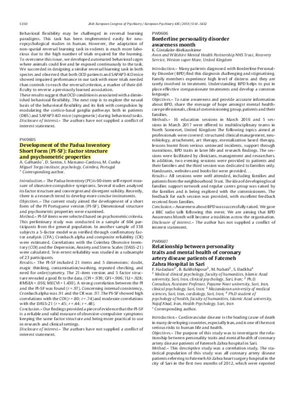 (PDF) PW0605 - Development of the Padua Inventory Short Form (PI-SF ...