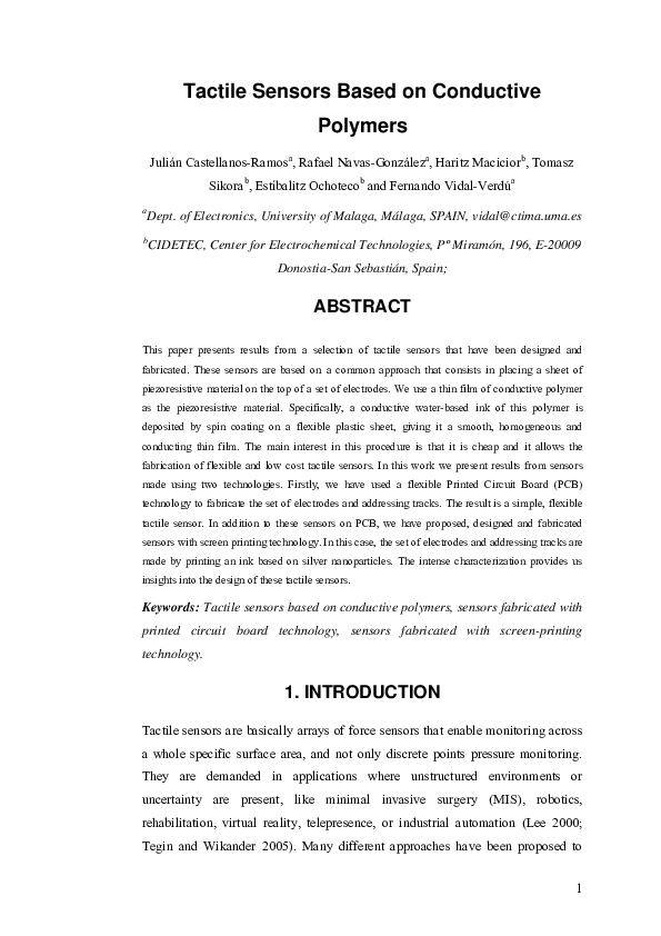 (PDF) Tactile sensors based on conductive polymers