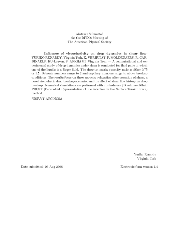 (PDF) Influence of viscoelasticity on drop dynamics in shear flow