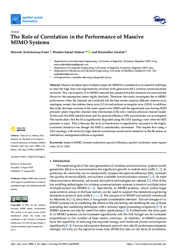 (PDF) The Role of Correlation in the Performance of Massive MIMO Systems