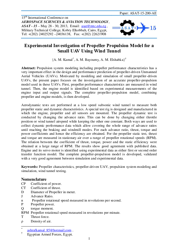(PDF) Experimental Investigation of Propeller Propulsion Model for a ...