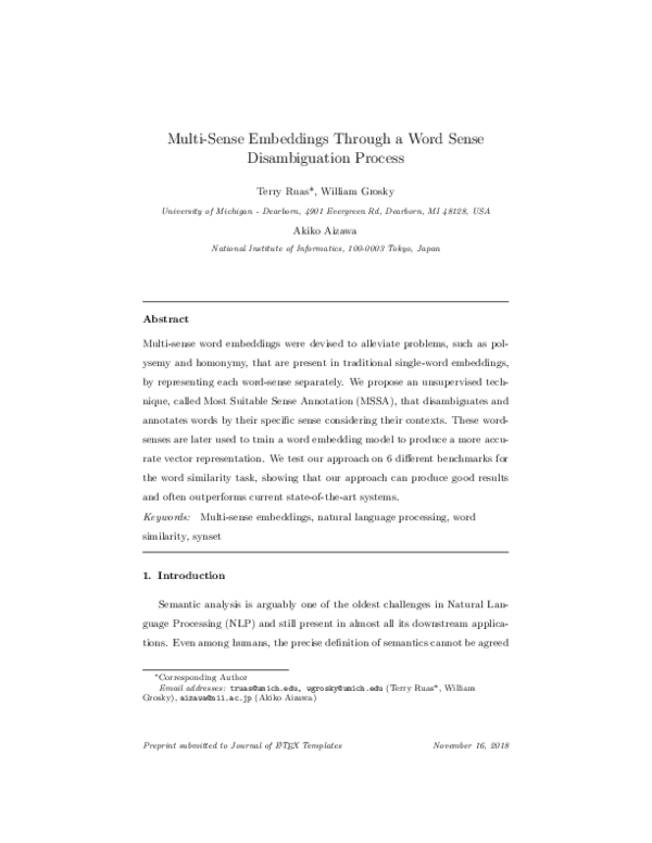 (PDF) Multi-Sense Embeddings Through a Word Sense Disambiguation Process