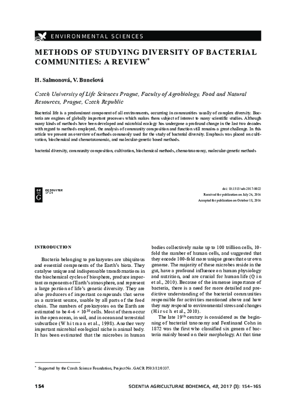 (PDF) Methods of Studying Diversity of Bacterial Comunities: A Review