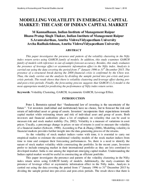 (PDF) Modelling volatility in emerging capital market: The case of ...