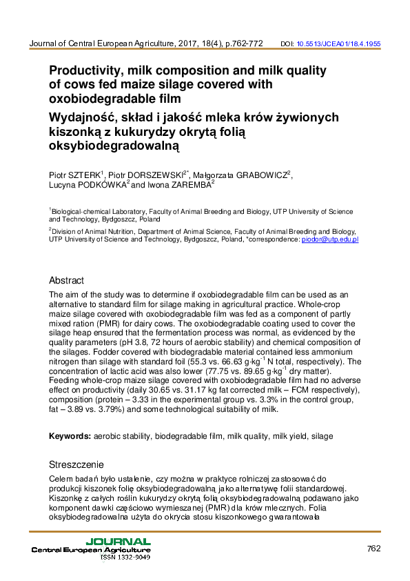 (PDF) Productivity, milk composition and milk quality of cows fed maize ...