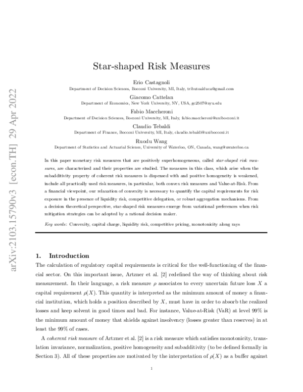 (PDF) Star-Shaped Risk Measures