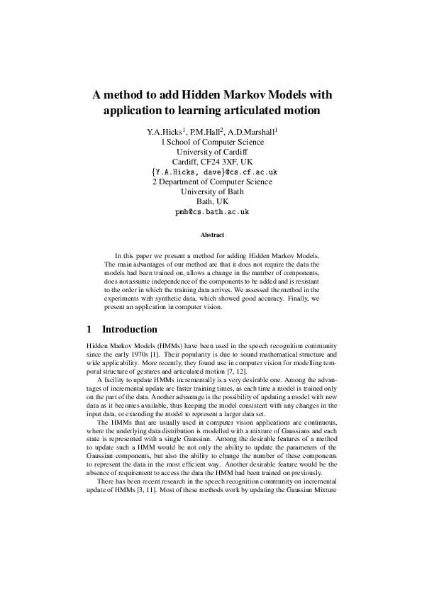 (PDF) A method to add Hidden Markov Models with application to learning ...