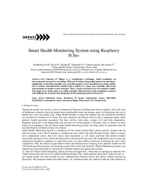 (PDF) Smart Health Monitoring System using Raspberry Pi3b