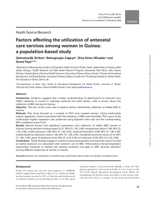 (PDF) Factors affecting the utilization of antenatal care services ...