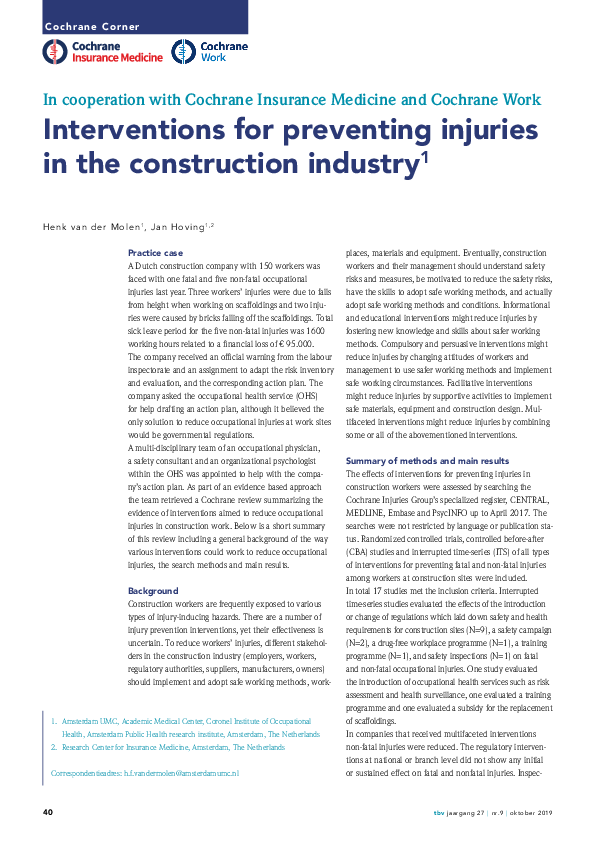 (PDF) Interventions for preventing injuries in the construction industry