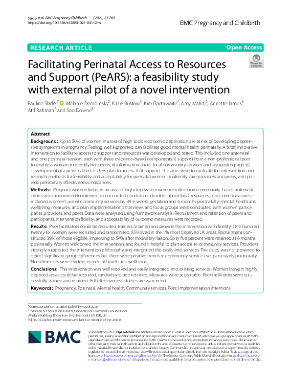 (PDF) Facilitating Perinatal Access to Resources and Support (PeARS): a ...