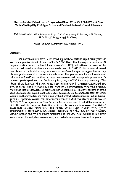 (PDF) Matrix Assisted Pulsed Laser Evaporation-Direct Write (Maple-Dw)