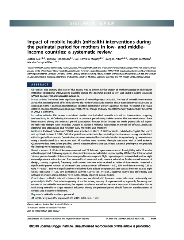 (PDF) Impact of mobile health (mHealth) interventions during the ...