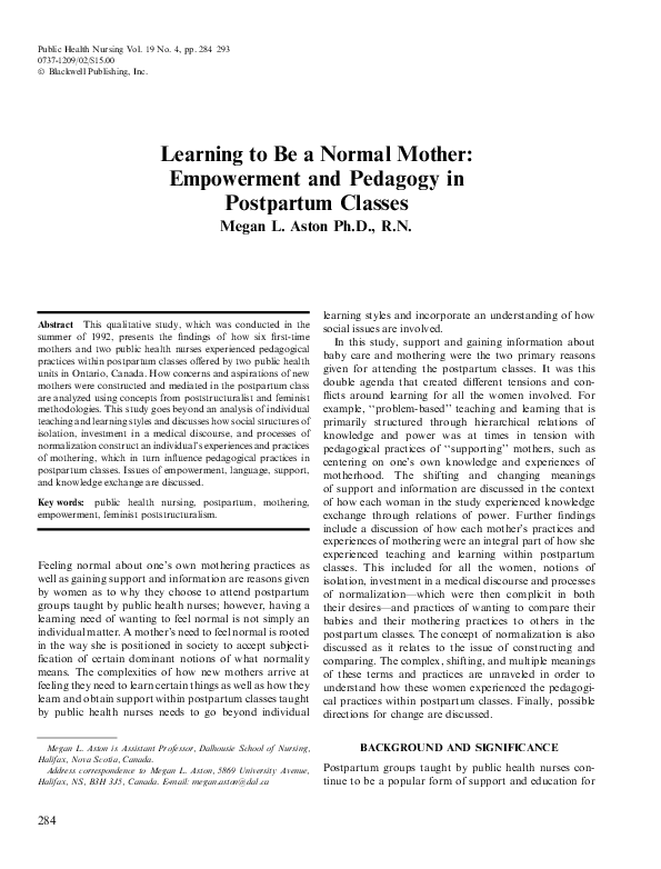 (PDF) Learning to Be a Normal Mother: Empowerment and Pedagogy in ...