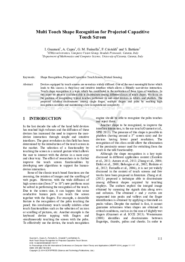 (PDF) Multi touch shape recognition for projected capacitive touch screen
