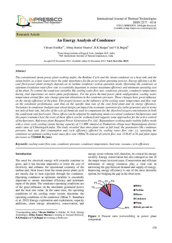 (PDF) An Energy Analysis of Condenser