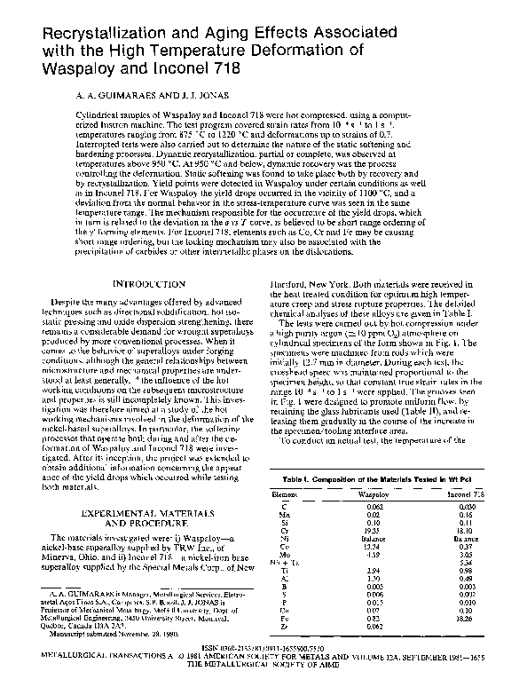 (PDF) Recrystallization and aging effects associated with the high ...