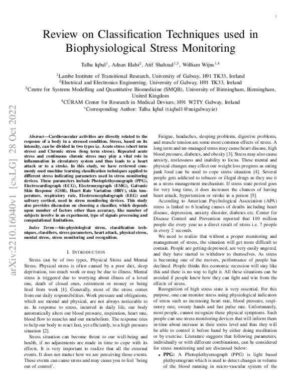 (PDF) Review on Classification Techniques used in Biophysiological ...
