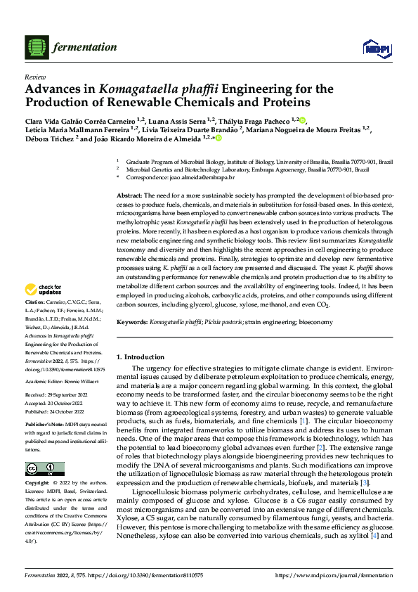 (PDF) Advances in Komagataella phaffii Engineering for the Production ...