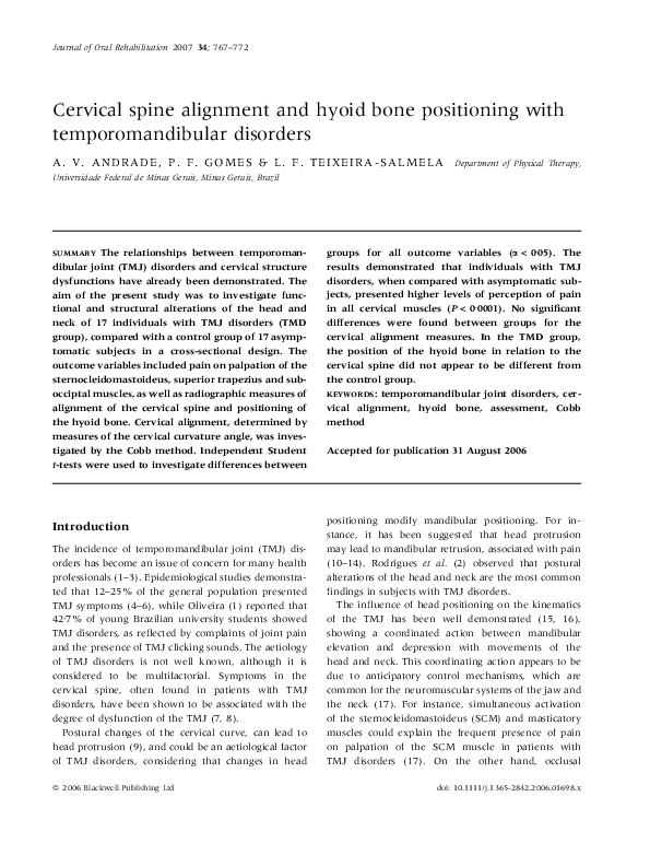 (PDF) Cervical spine alignment and hyoid bone positioning with ...